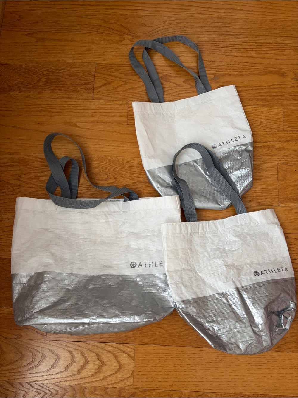 Athleta White and Silver Lightweight Tote Bag Trio
